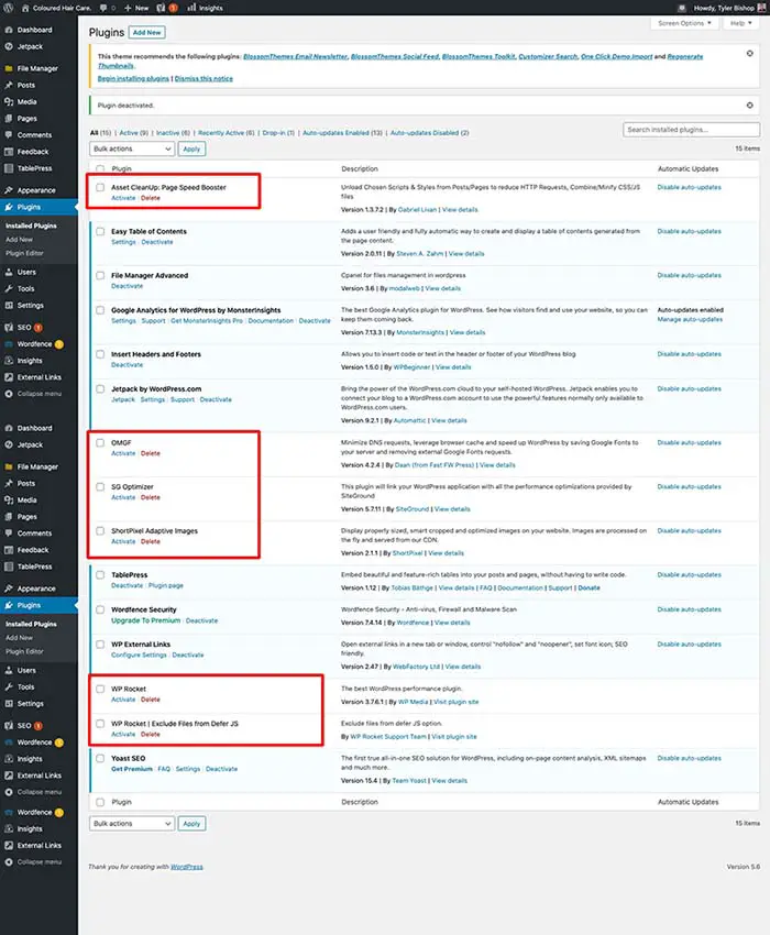 éteindre les plugins inutiles