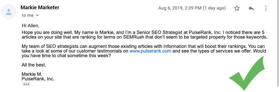 An Example of a Good SEO Consultant email