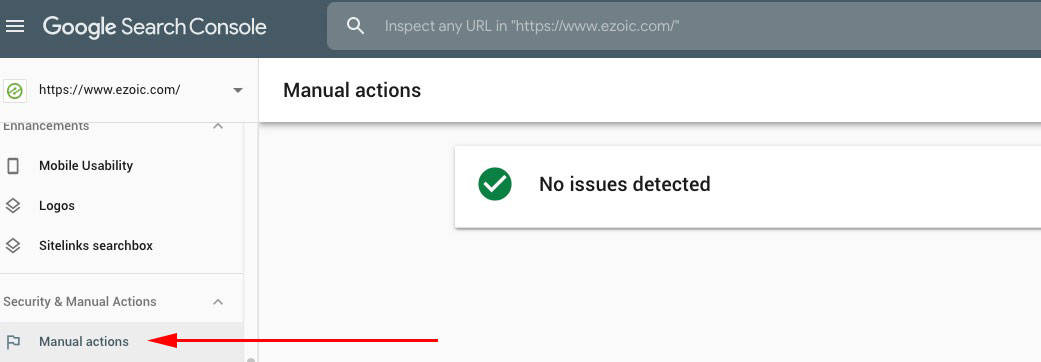 Google Search Console's manual action tab