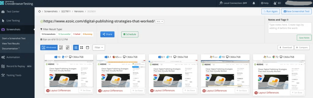 screen shots for multiple browsers