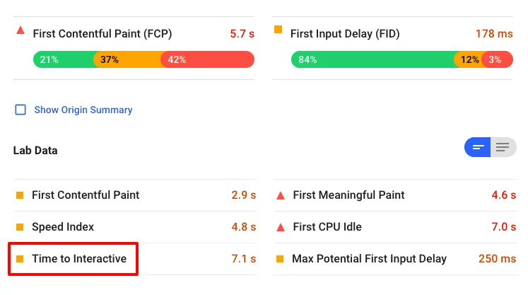 time to interactive (tti) metrics