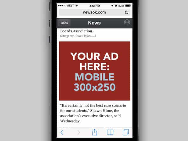 350x250 allowed above the fold on mobile devices