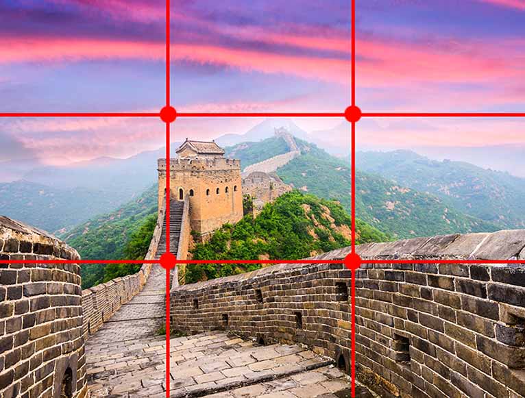 The Great Wall of China divided up into six equal parts showing the rule of thirds