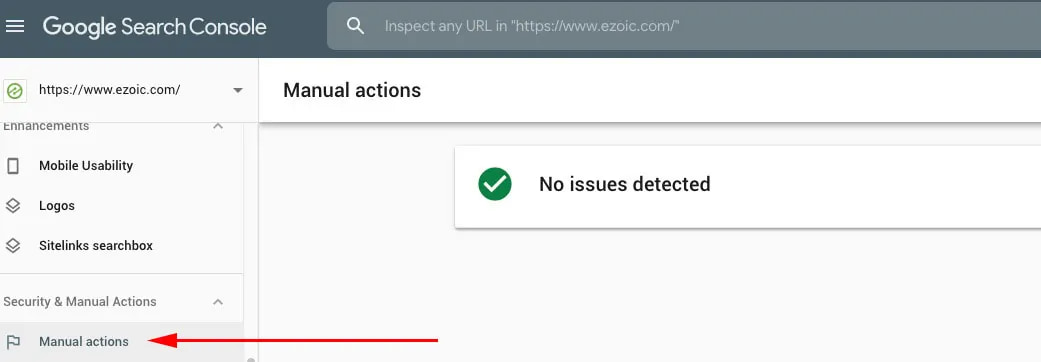 Google Search Console's manual action tab