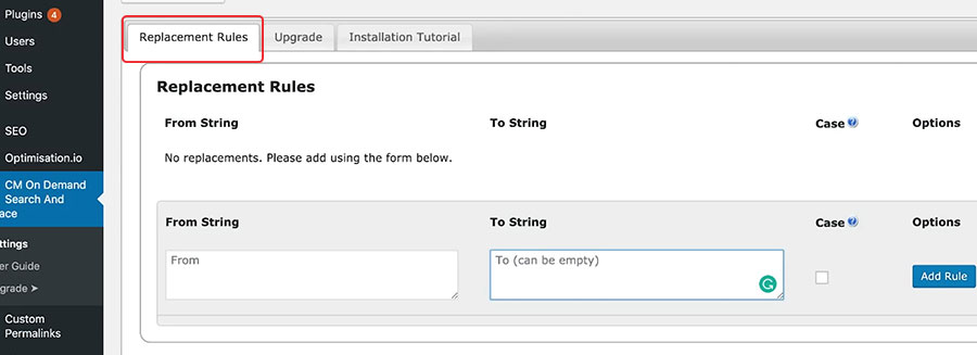 CM on demand search and replace