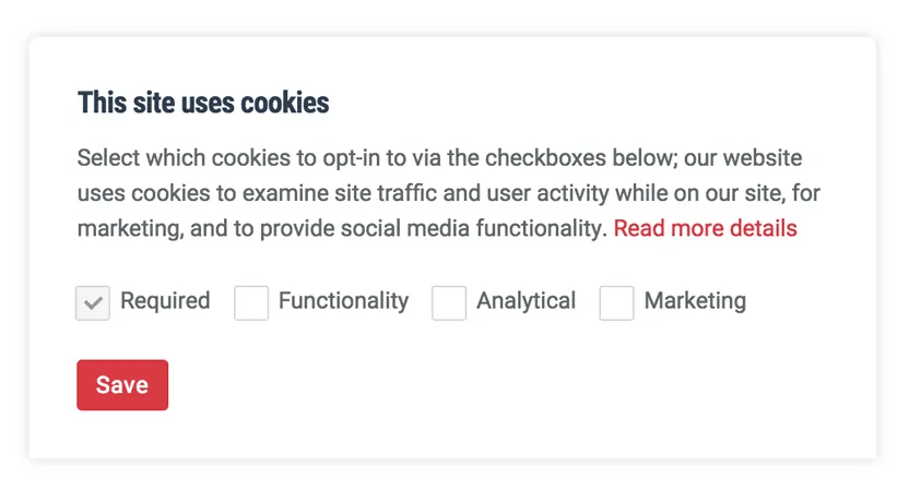 GDPR compliant cookie popup example