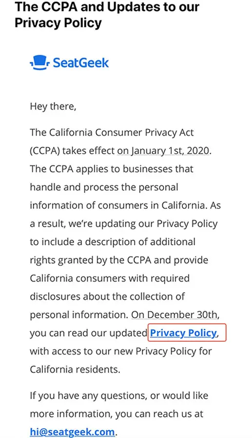 CCPA SeatGeek