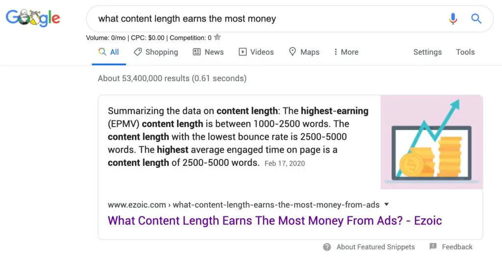 Google Featured Snippet zur Länge des Inhalts