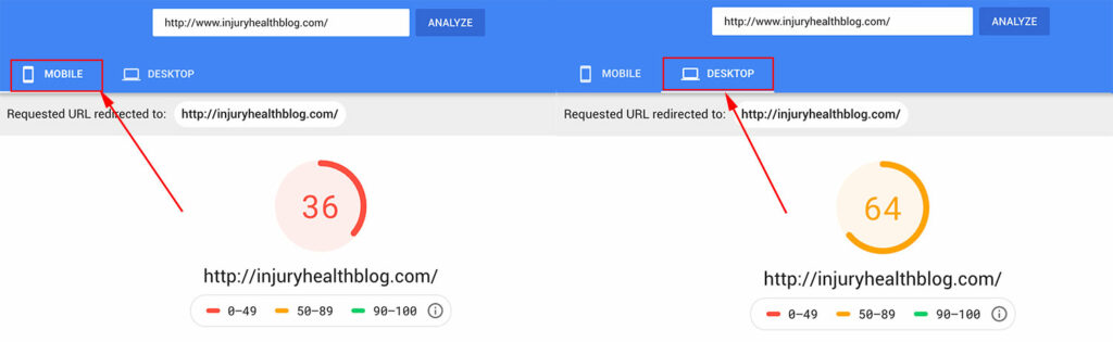 Mobile vs. desktop page speed scores