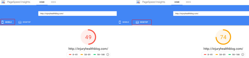 mobile and desktop PageSpeed scores improved by using incognito mode