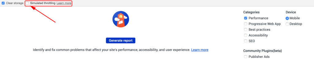 PageSpeed Insights throttling turned off