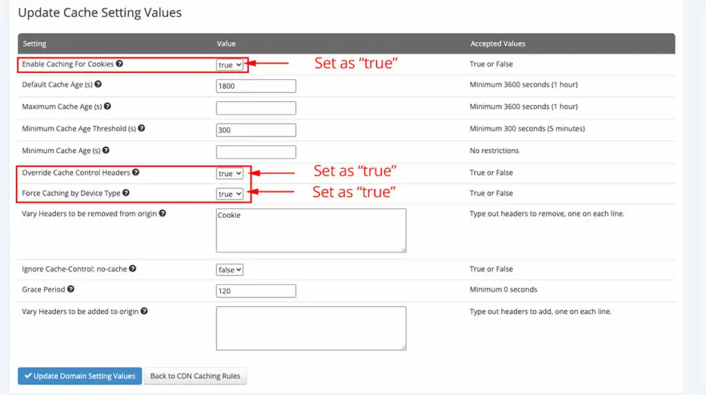 Caching App Einstellungen