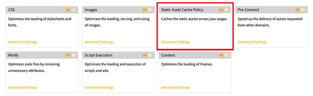 static asset cache policy inside Ezoic Leap